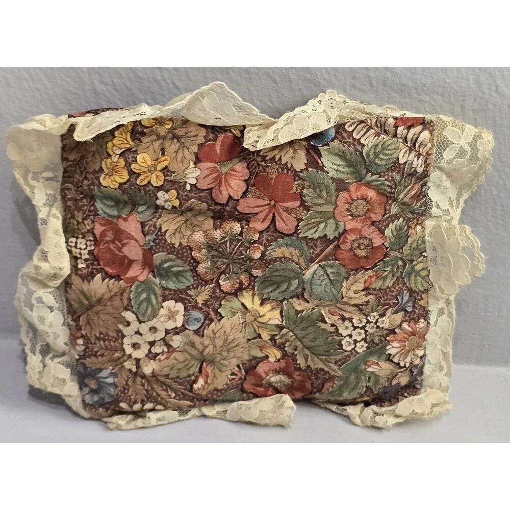 Vintage French Country Floral Lace Trim Pillow Cottage Tooth Fairy Handmade Open